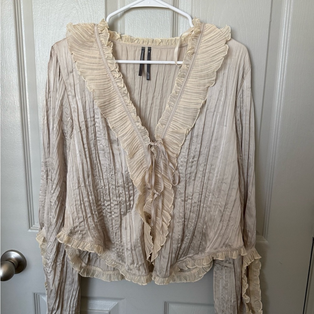 Anthropologie Silk Cream Ruffled Women's Top